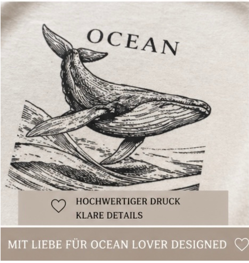 Minimalistisches Ocean T-Shirt – Wal Rückenprint, Unisex Streetwear Shirt, Whale Graphic Tee, Geschenk für Meeresliebhaber