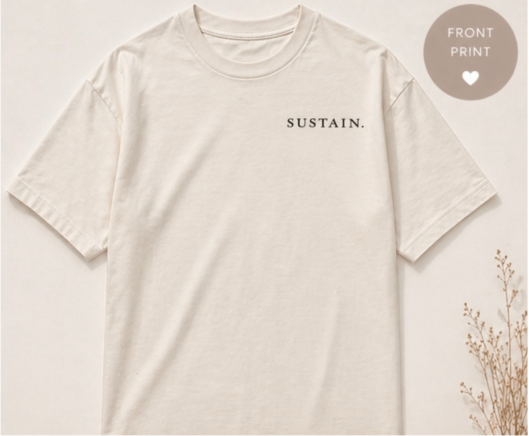 Minimalistisches Ocean T-Shirt – Wal Rückenprint, SUSTAIN Brustlogo, Unisex Streetwear Shirt, Geschenk für Meeresliebhaber