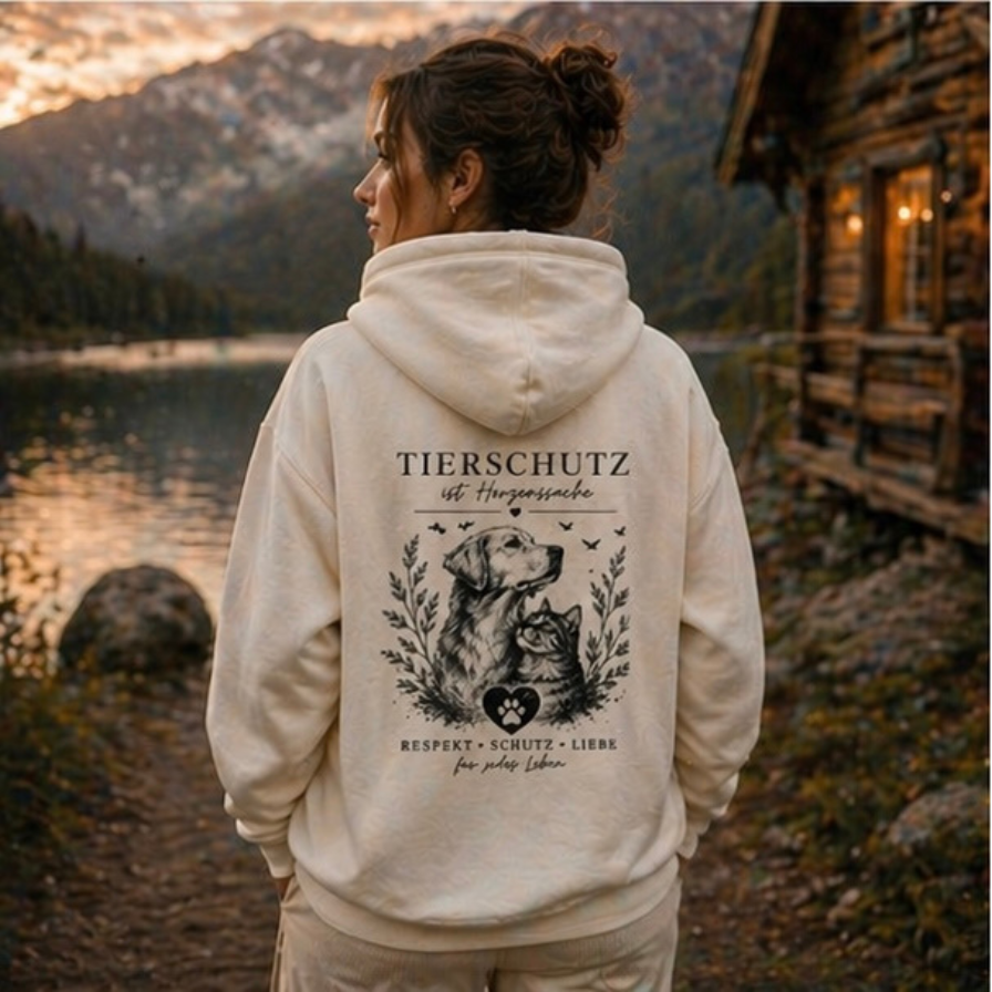 Tierschutz Hoodie Rückenprint – Tierschutz ist Herzenssache – Hund Katze Design – Tierliebhaber Geschenk – Unisex Hoodie