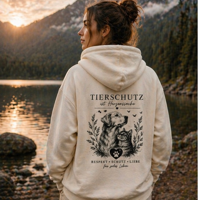 Tierschutz Hoodie Rückenprint – Tierschutz ist Herzenssache – Hund Katze Design – Tierliebhaber Geschenk – Unisex Hoodie