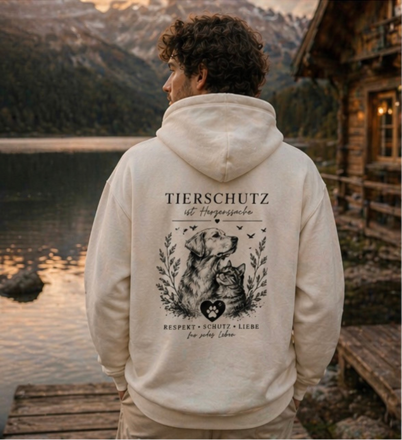 Tierschutz Hoodie Rückenprint – Tierschutz ist Herzenssache – Hund Katze Design – Tierliebhaber Geschenk – Unisex Hoodie