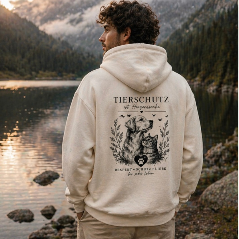 Tierschutz Hoodie Rückenprint – Tierschutz ist Herzenssache – Hund Katze Design – Tierliebhaber Geschenk – Unisex Hoodie