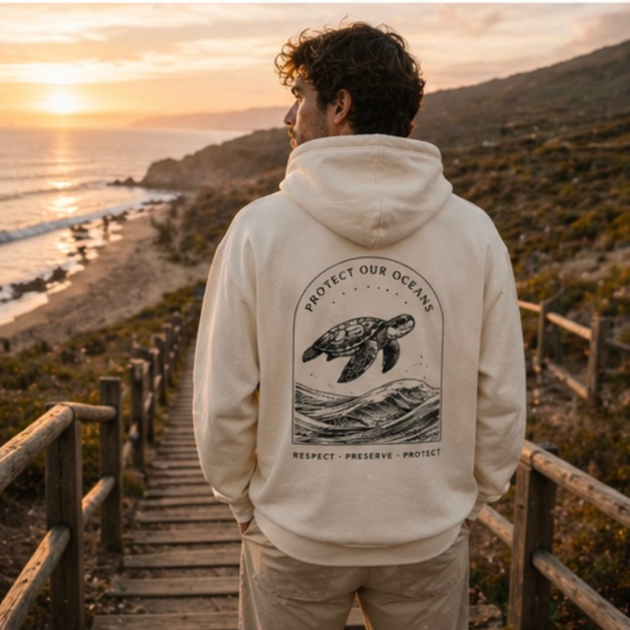 Minimalistischer Ocean Hoodie – Schildkröte Rückenprint, Nachhaltiger Hoodie, Unisex Streetwear, Protect Our Oceans