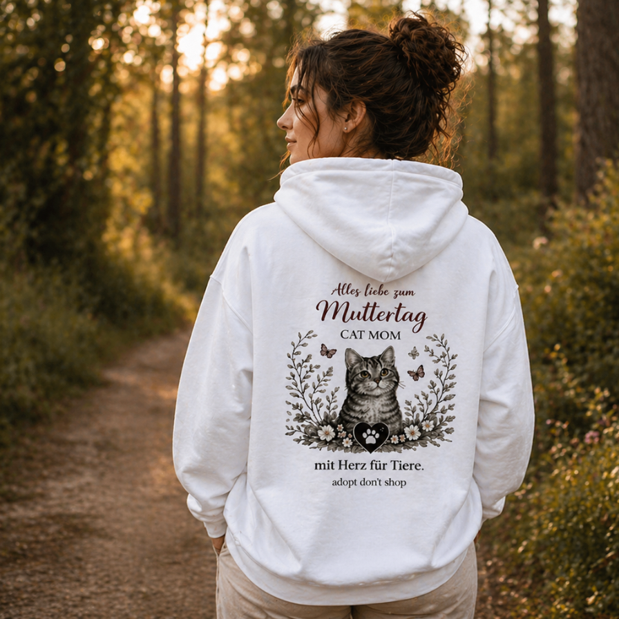 Cat Mom Hoodie Muttertag Geschenk, Katzenliebhaber Hoodie Damen, Back Print Hoodie, Adopt Don’t Shop, Geschenk für Katzen Mama